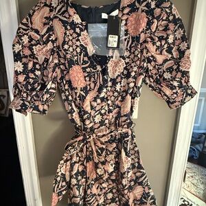 Karlie Navy Midi Dress with Blush Floral Print